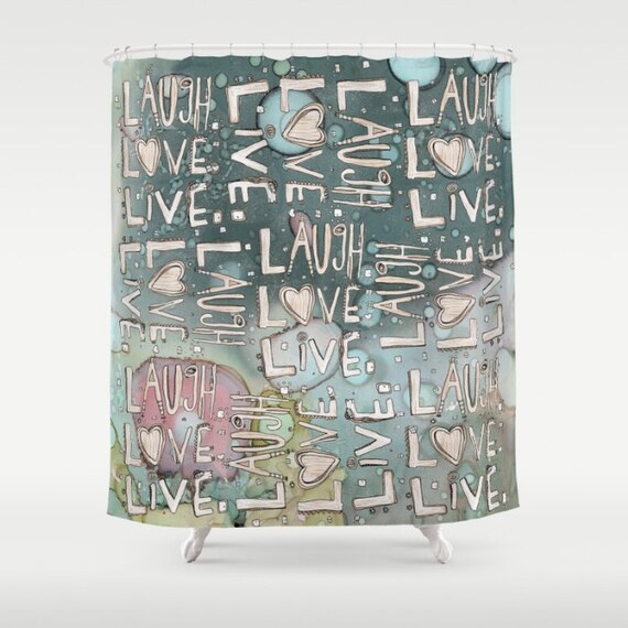 Laugh Love Live Shower Curtain Blue Abstract Inspirational Etsy