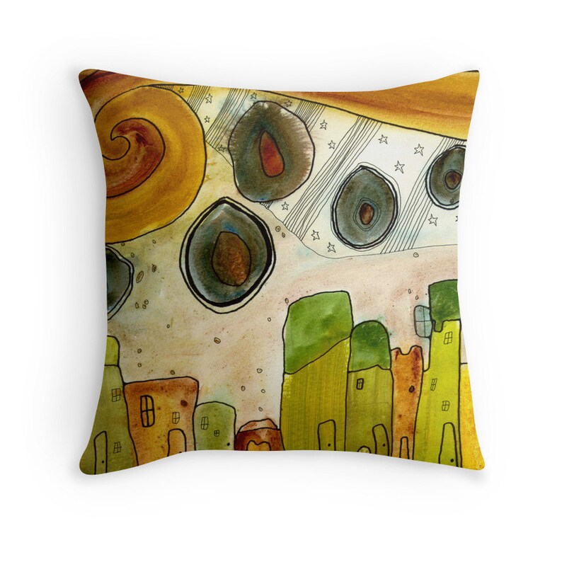 Abstract Throw Pillow Unique Pillow Artist pillow Cityscape Etsy