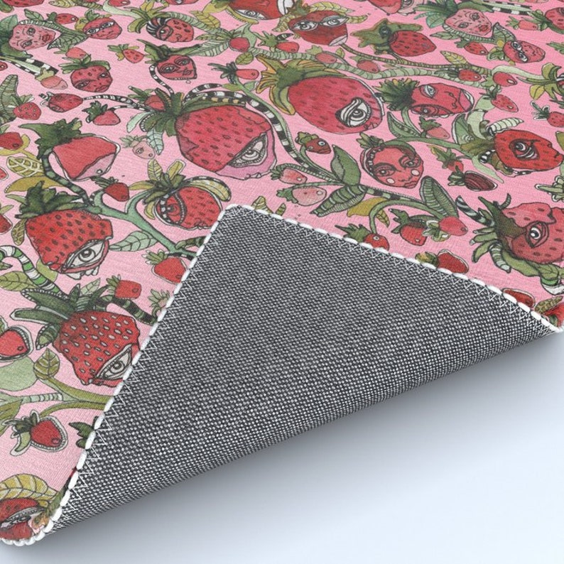 Colorful Strawberry Accent Area Throw Rug Designer Watercolor Etsy
