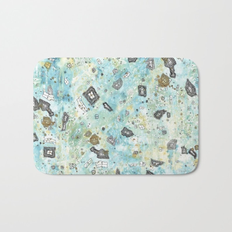 Shabby Chic Bath Mat Blue Abstract Rug Unique Bathroom Accessories Art Folk Kitchen Microfiber
