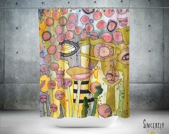 Colorful Abstract Shower Curtain Unique Original Psychedelic Visionary Outsider Art Artwork Bathroom Shower Curtain Bathroom Accessories Art