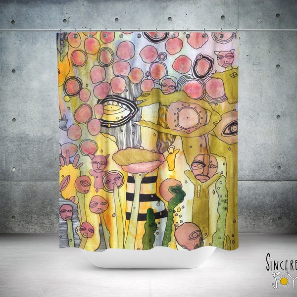 Colorful Abstract Shower Curtain Unique Original Psychedelic Visionary Outsider Art Artwork Bathroom Shower Curtain Bathroom Accessories Art