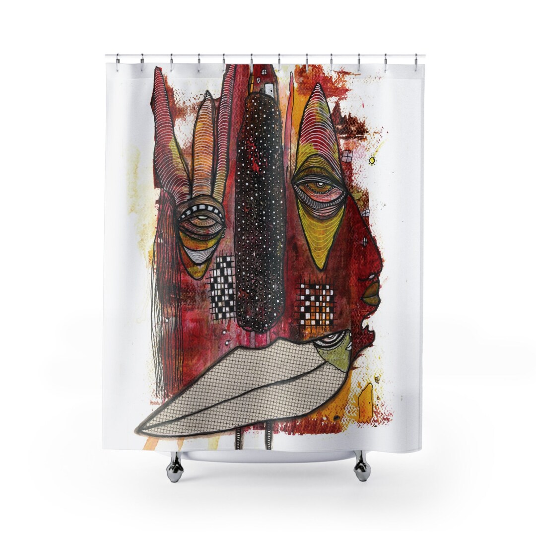 Colorful Shower Curtain Funny Face Abstract Art Bathroom Decor Accessories Unique Intuitive