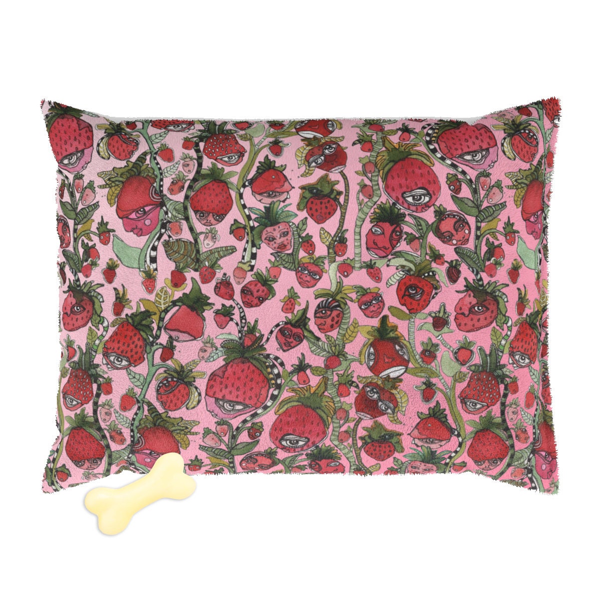 Colorful Pet Bed Strawberries Artwork Large & Small Dog Cat Furniture Sizes Abstract Artist Designed Doggy Owner Gift Idea
