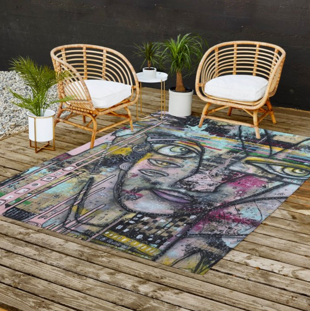 Unique Outdoor Rugs Colorful Faces Artist Carpet Area Rug Abstract