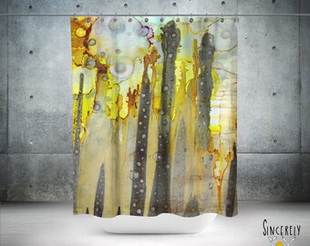 Organic Abstract Artwork Shower Curtain Art Unique Original Watercolor Painting Bathroom Artist Designer Home Decor Fabric Bath Accessory