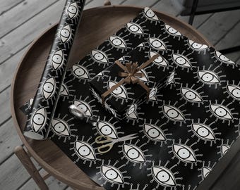 Wrapping Paper | Black White Eyes Gift Wrap, Fun Goth Creative Artistic Original Art Gift Wrap