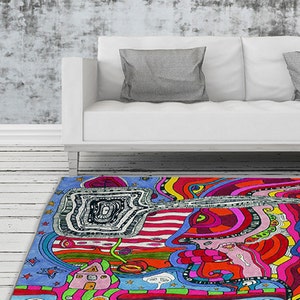 Area Rug Psychedelic Trippy Carpets Colorful Fun Eclectic Outsider Art Abstract Throw Rug Unique Maximalist Funky Fun Weird Floor Dorm Decor image 5