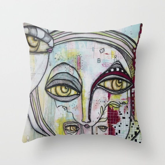 Colorful Big Eyes Abstract Throw Pillow Cover Made by Artist Fun