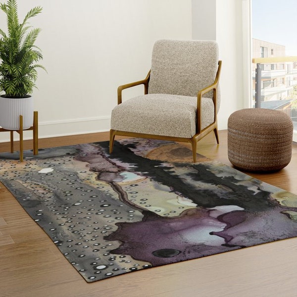 Purple Organic Art Rugs Accent Area Throw Rug Watercolor Paintings Artist Rugs Carpet Painted Artwork Unique Contemporary Home Decor Designs