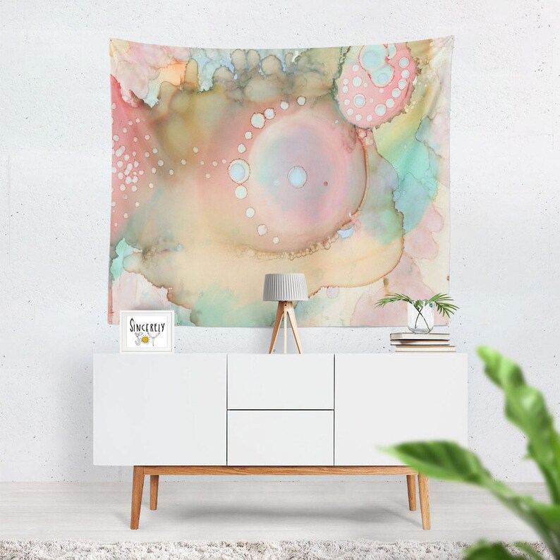 Abstract Tapestry Wall Hanging Art Colorful Green Blue Pink Large Artist Painting
