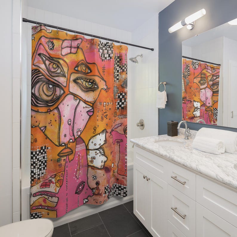 SincerelyJoyStore Abstract Mixed Media Shower Curtain - Thumbnail 3