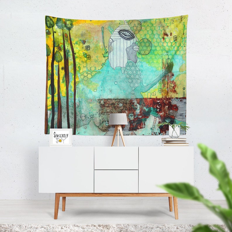 Mixed Media Art Tapestry Wall Hanging Abstract Art Tapestries Etsy