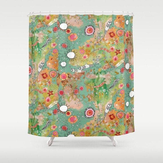 Feathers shower curtain flowers curtain colorful boho shower curtain bathroom accessories green shower curtain art colorful shower curtains