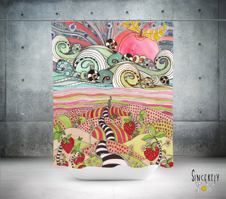 COLORFUL Shower Curtain Ocean Strawberry Fields Artwork Fun Etsy