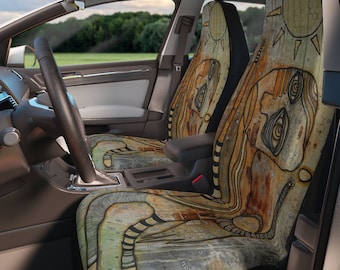 Car Seat Covers Fun Original Art - Car SUV Vehicle Hippy Boho Vibes Unique Car Accessories New Car Gift Unusual Weird Funny Artwork for Cars