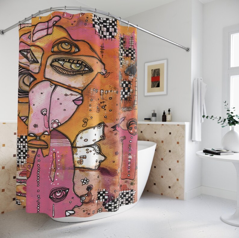 SincerelyJoyStore Abstract Mixed Media Shower Curtain - Thumbnail 2