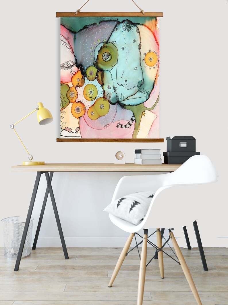 Colorful Whimsical Wall Decor Tapestry Mixed Media Artwork Fun Etsy