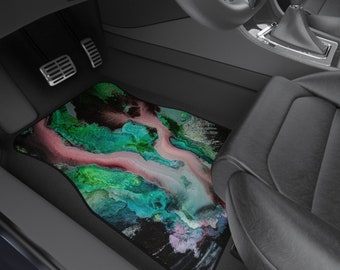 Colorful Car Mats Set of 4 Abstract Watercolor Art Designer Vehicle SUV Car Mat Fun Original Funky New Car Gift Ideas Maximalist Accessories