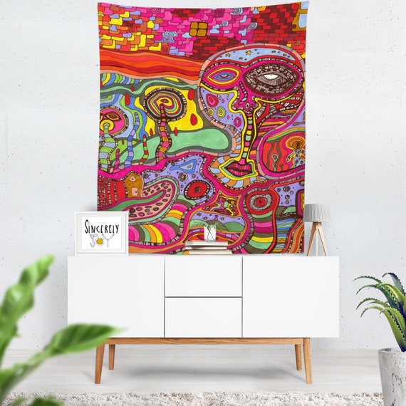 Large Colorful Tapestry Psychedelic Abstract Art Wall Hanging