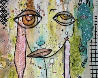Original Artwork "DREAMING" Colorful Mixed Media Painting Intuitive Artist Abstract Art Art Brut Outsider Artist CCambrea