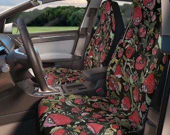 Strawberry Car Seat Covers Colorful Red Black Fruit Hippie Vibes Original Strawberries Art for Car SUV Vehicle Covers New Car Sweet 16 Gift