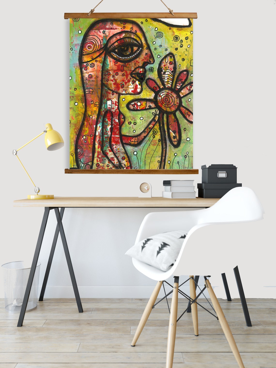 Original Abstract Art Painting on Wood Slat Wall Hanging Etsy