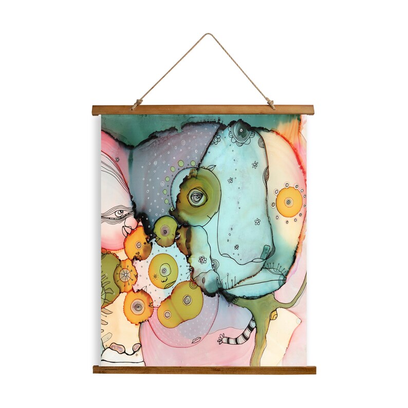 Colorful Whimsical Wall Decor Tapestry Mixed Media Artwork Fun Etsy