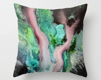 Colorful Abstract Watercolor Pillow Pink Green Artwork on Throw Pillow Covers Pillowcases for Bed, Couch, Bedroom, Living Room Artist Decor