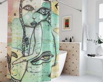 Meerjungfrau Duschvorhang Meerjungfrauen Abstrakte Kunst Badezimmer Dekor Accessoires Einzigartig Yemaya Ocean Kunstwerk auf Badvorhänge Accessoires Waschbar