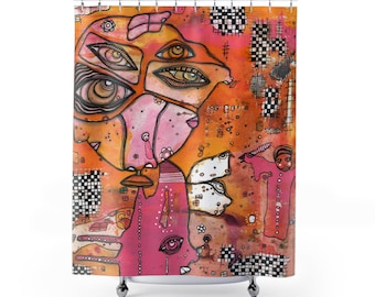 Rideau de douche Art abstrait coloré pour accessoires de décoration de salle de bain Oeuvre d'art unique Rideaux de bain maximalistes colorés Accessoires bizarres