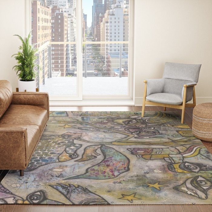 Unique ART Rug Mixed Media Painting Artwork Throw Rugs Artist Fun ...