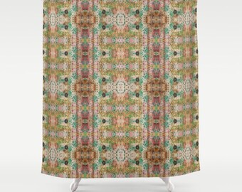 Shower Curtain Boho Bathroom Decor Gypsy Style painted curtain watercolor art pattern pink teal curtains fun shabby chic bath accessories