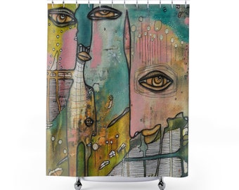 Colorful Shower Curtain Bathroom Decor Accessories Unique Unusual Outsider Intuitive Artwork for Eclectic Bath Decor Maximalist Home Designs