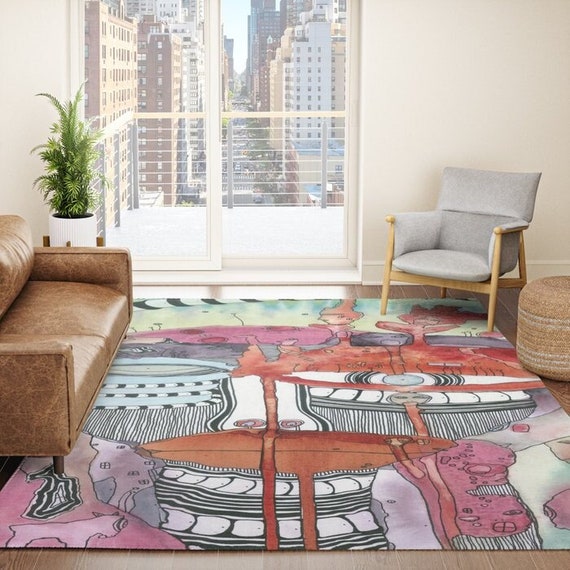 Maximalist Rug Artist Area Rugs Unique Face Abstract Art Area Throw Carpet Colorful Unique Floor Decor for Living Room Bedroom Dorm Dining