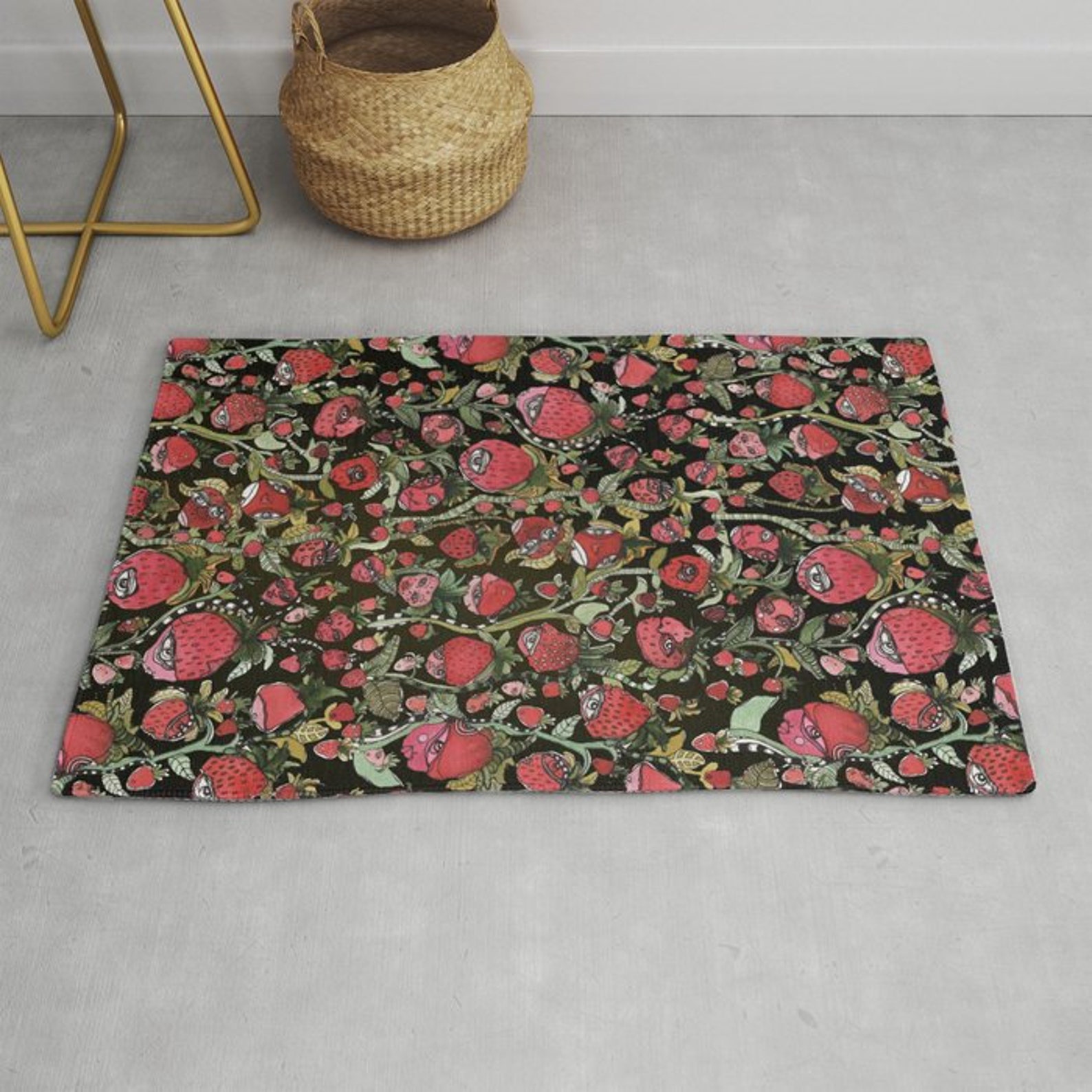 Strawberry Colored Rug Colorful Strawberry Accent Area Throw Rug Designer Watercolor Artist ...