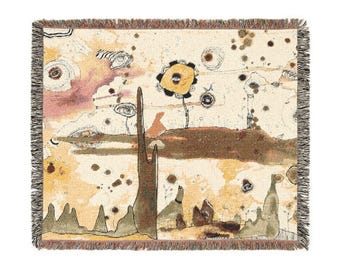 Woven Blanket with Abstract Whimsical Artwork | Fun Painting for Living Room Sofa, Couch Throws, Bed Covers. Soft snuggles