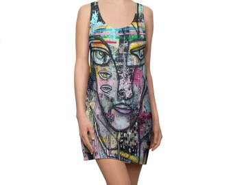 Maximalist Fashion Racerback Dress Colorful Unique Trendy Art Print on Womens Dresses Clothing Hippie Goth Bizarre Weird Style Accessories
