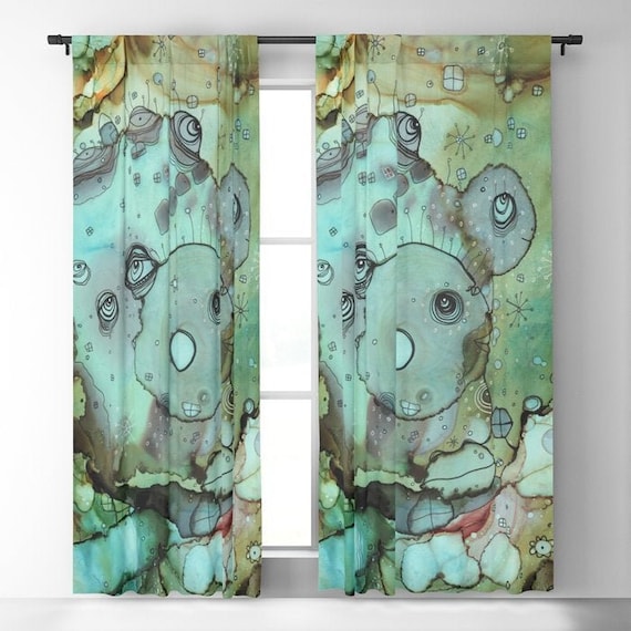 Painted Blackout or Sheer Window Curtain Treatments Unique Abstract Artwork Face Psychedelic Watercolor Painted Home Decor Curtains Designs