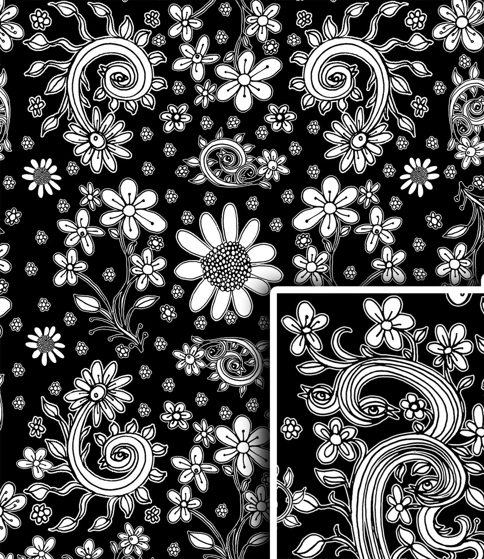 Floral Black White Birds Shower Curtain Flowers Bohemian Etsy