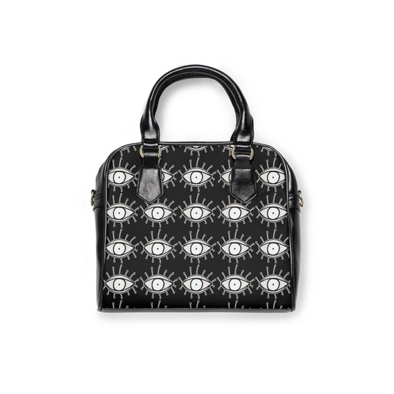 Gothic Eyes Shoulder Handbag Purse Bag Unusual Design Artwork on Cruelty Free Purses Weird Hand Bag Designs with Eyes Funky Cool Teen Gift