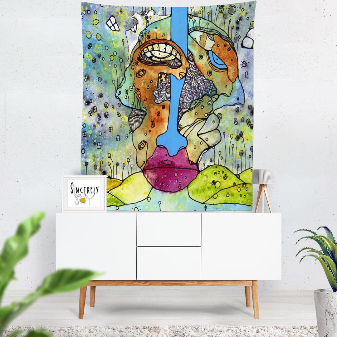 Large Whimsical Art Tapestry Wall Hanging Colorful Creature Etsy