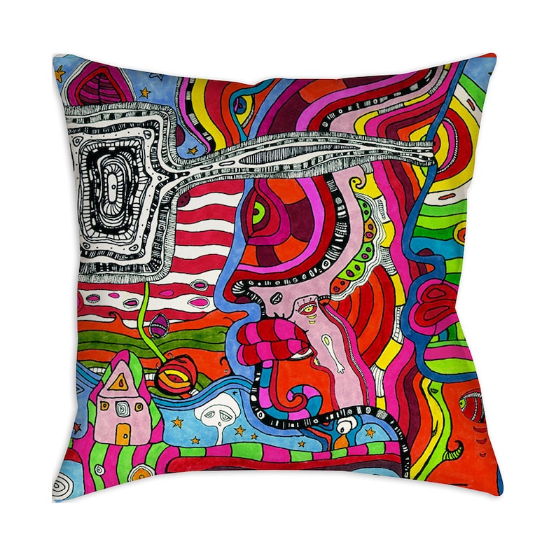 Art Pillow Colorful Psychedelic Throw Pillow Colorful Abstract Etsy