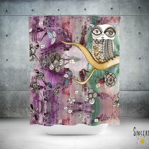 Bohemian Style Owl Shower Curtains Colorful Whimsical Boho Shower Curtain Floral Hippy Bathroom Accessories Owls Unique Artist Bath Decor