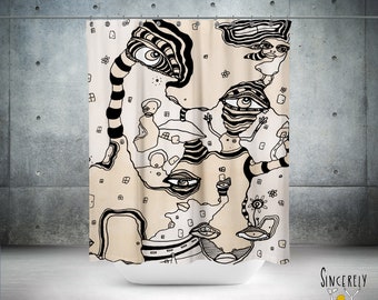 Psychedelic Abstract Shower Curtain Unique Original Outsider Artwork Bathroom Artist Shower Curtains Bathroom Accessories Coffee Painted Art