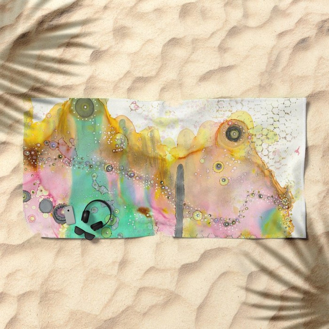 Colorful Beach Bath Towel Pastel Organic Art Abstract Watercolor Art ...