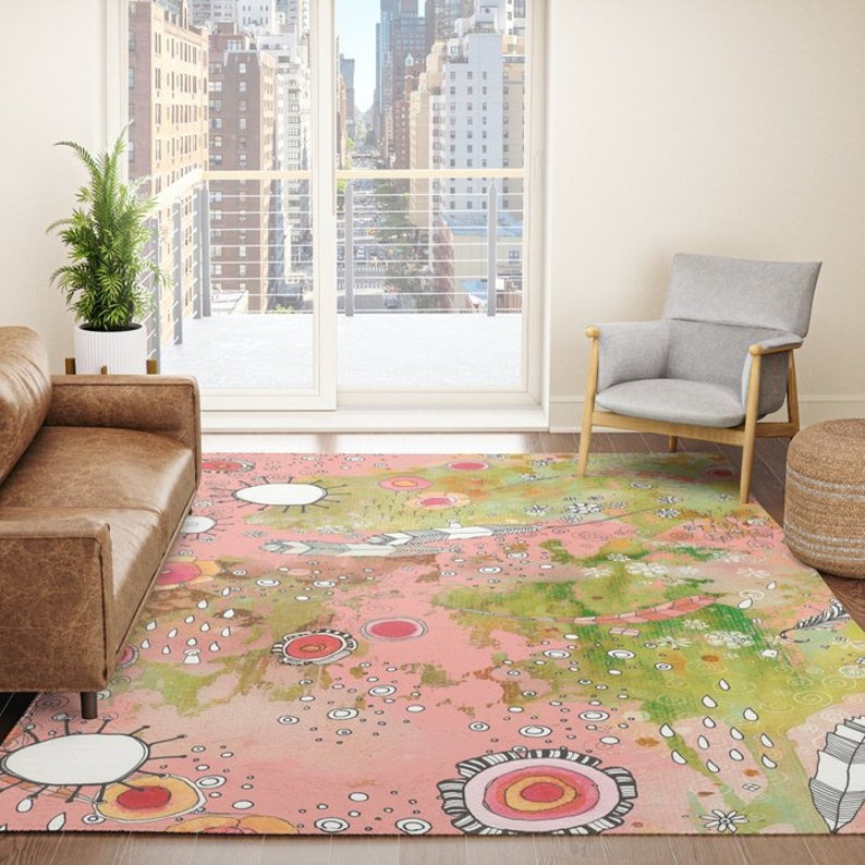 Boho Carpet Colorful Area Rugs Happy Fun Hippie Feathers Flowers Eclectic Bohemian Decor for Bedroom, Living Room, Dorm Rug Floor Designs image 3