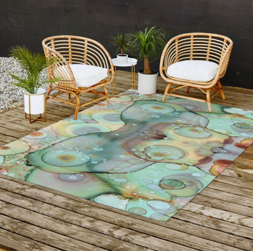 OUTDOOR Abstract Mermaid Tail Rug Blue Watercolor Art Area Rugs ...