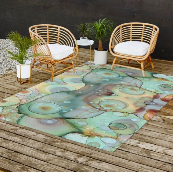 Outdoor Abstract Mermaid Tail Rug Blue