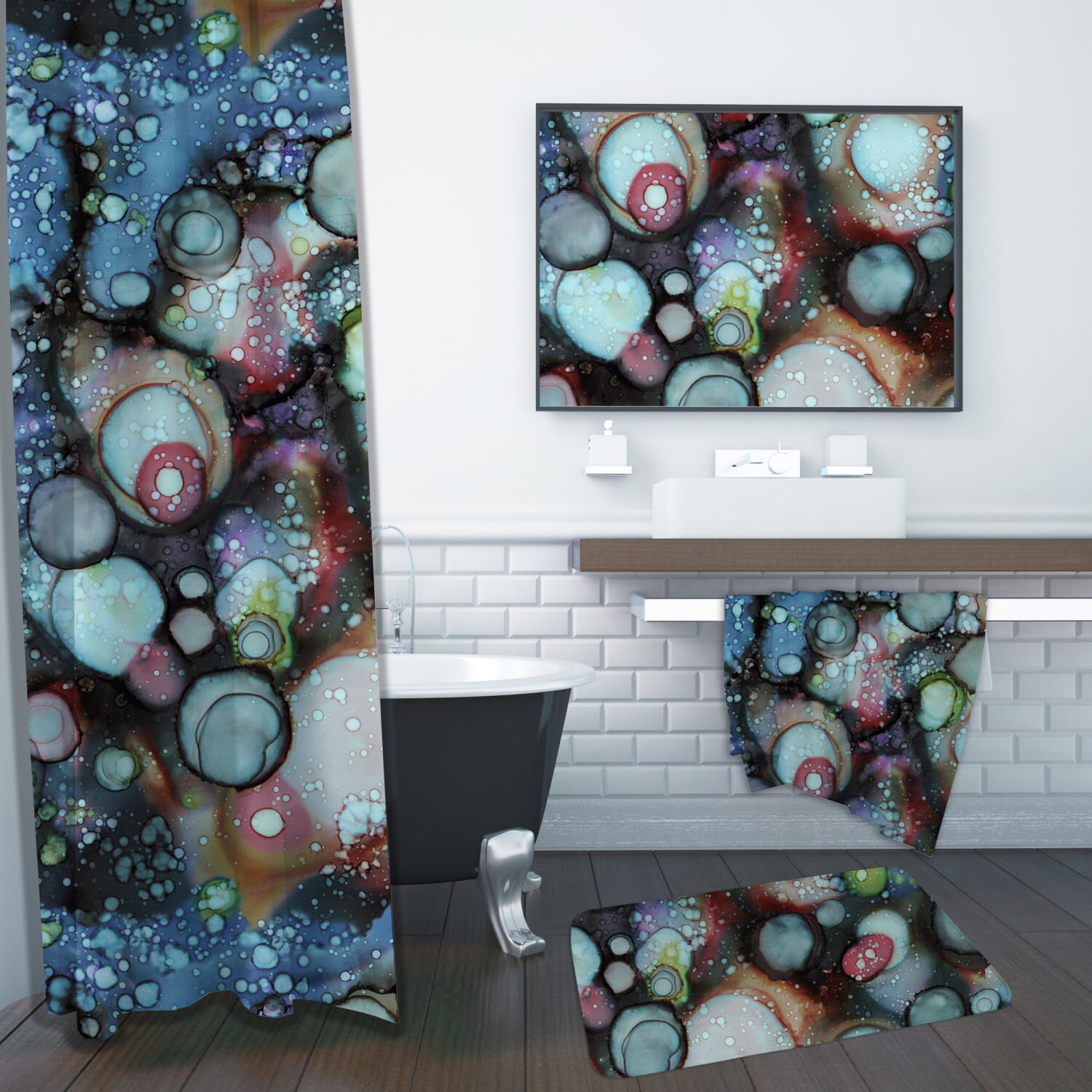 Colorful Shower Curtain Galaxy Design Funky Shower Curtain Etsy